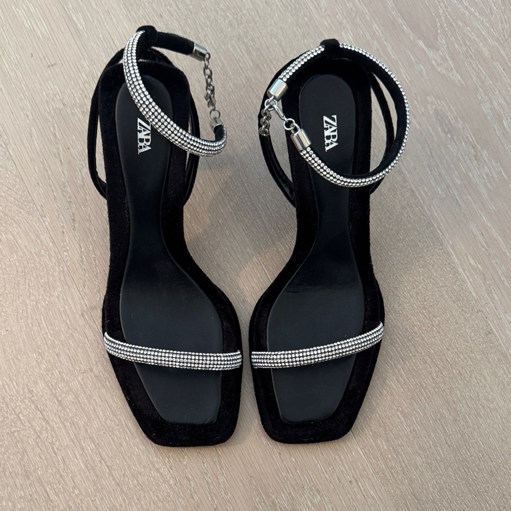 Zara Black and Silver Strappy Heels